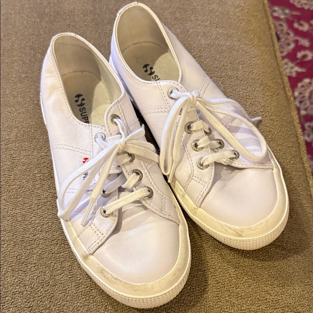 Superga 2750 Cotu White Leather Low Top Sneakers Size 6 (TD)